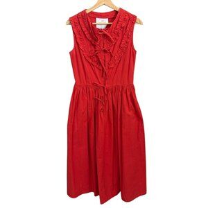 Anthroplogie Naya Rea Via Ruffle Midi Dress Red 10 Romantic Cottagecore